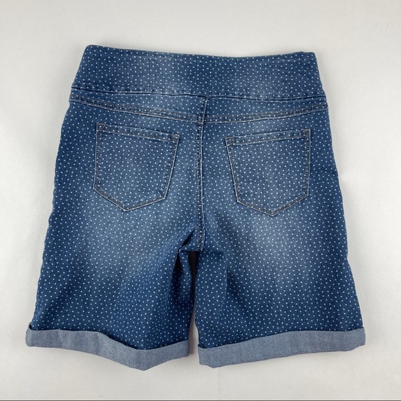 Per Se Jean Shorts Womens Medium Blue Denim White Stars Rolled Hem Pull On - Picture 7 of 7